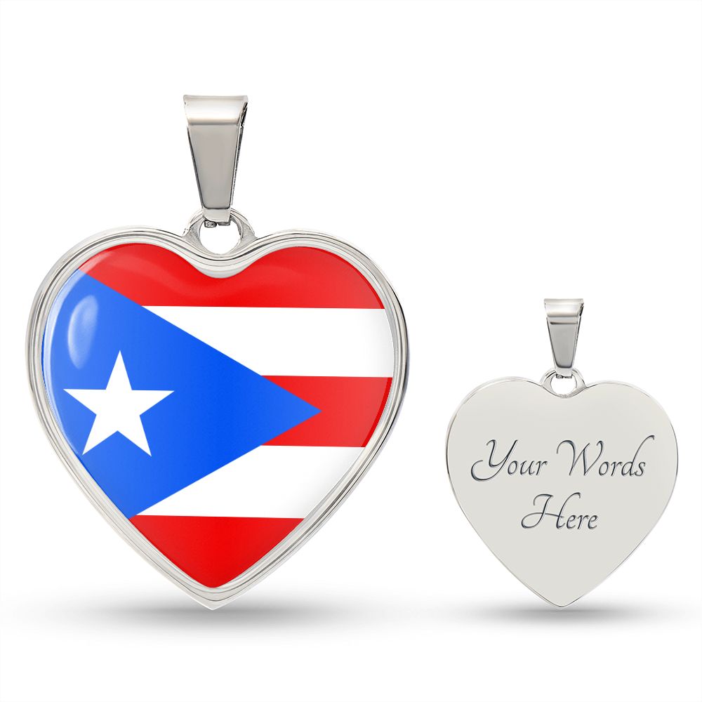Puerto Rico Flag Heart Pendant Necklace