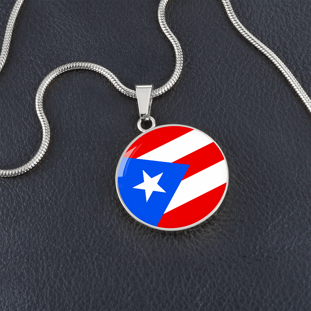 Puerto Rico Flag Circle Pendant Necklace