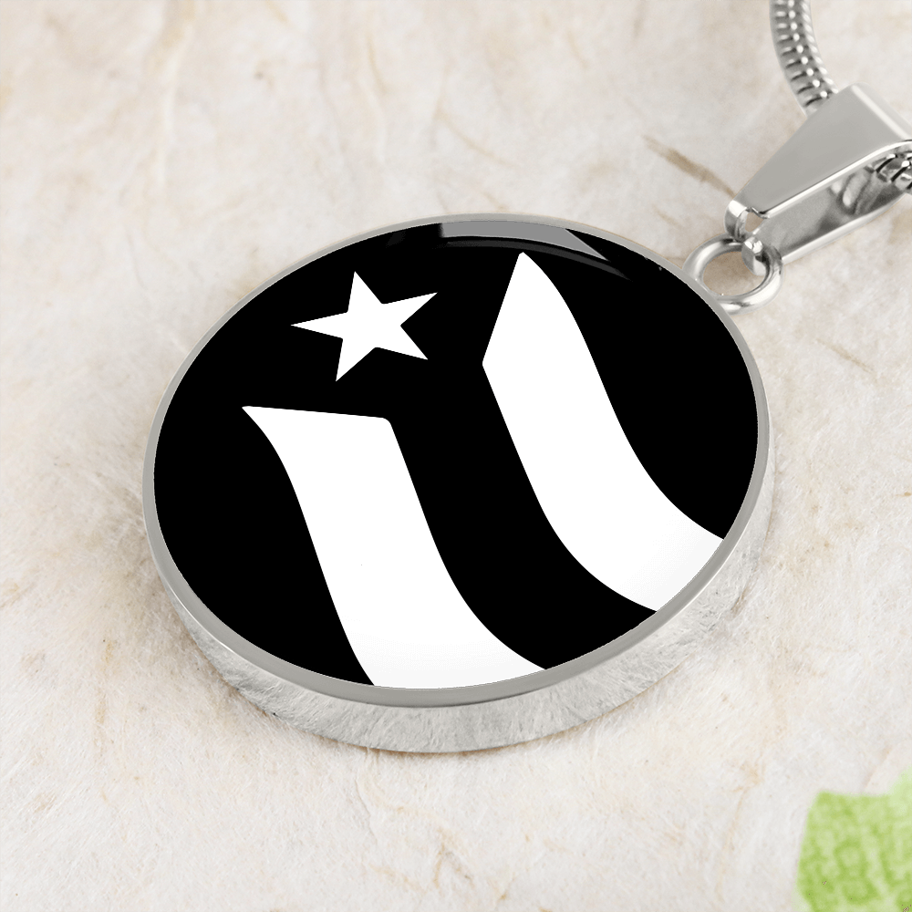 Puerto Rico Black & White Flag Pendant Necklace