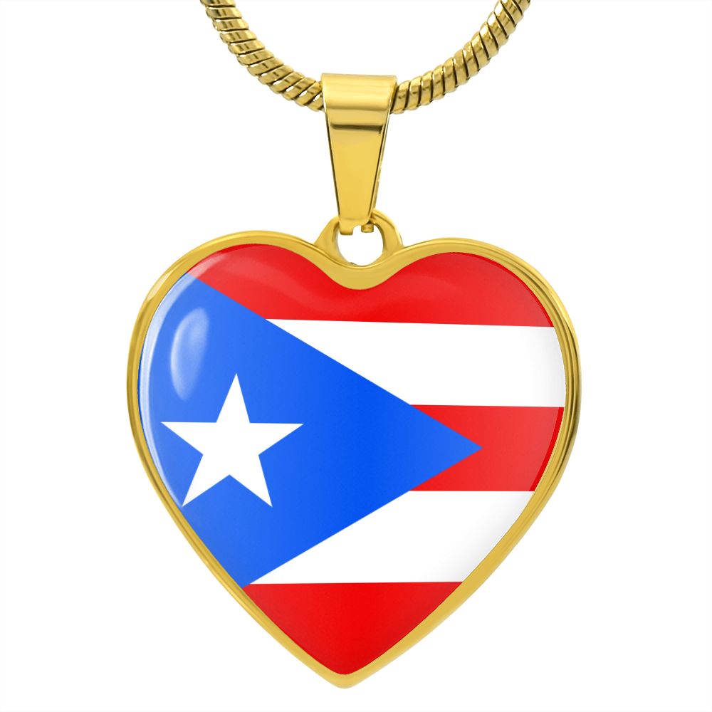 Puerto Rico Flag Heart Pendant Necklace