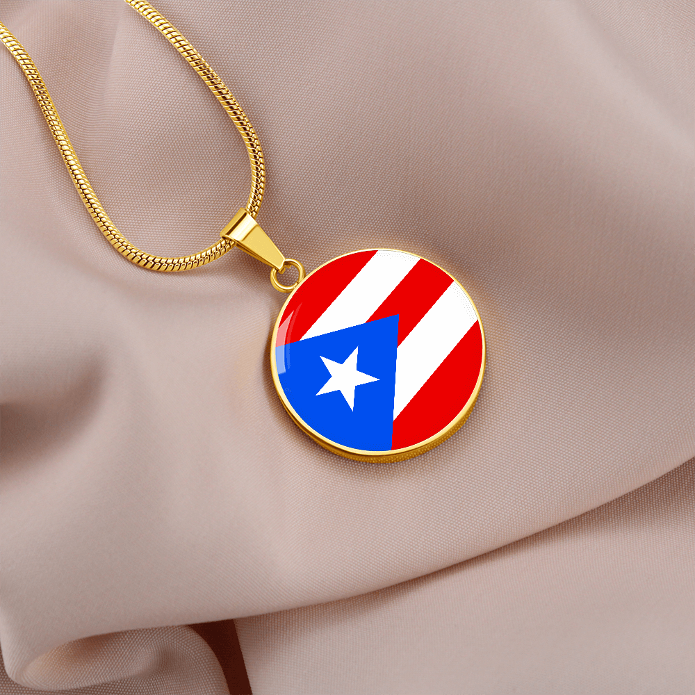 Puerto Rico Flag Circle Pendant Necklace