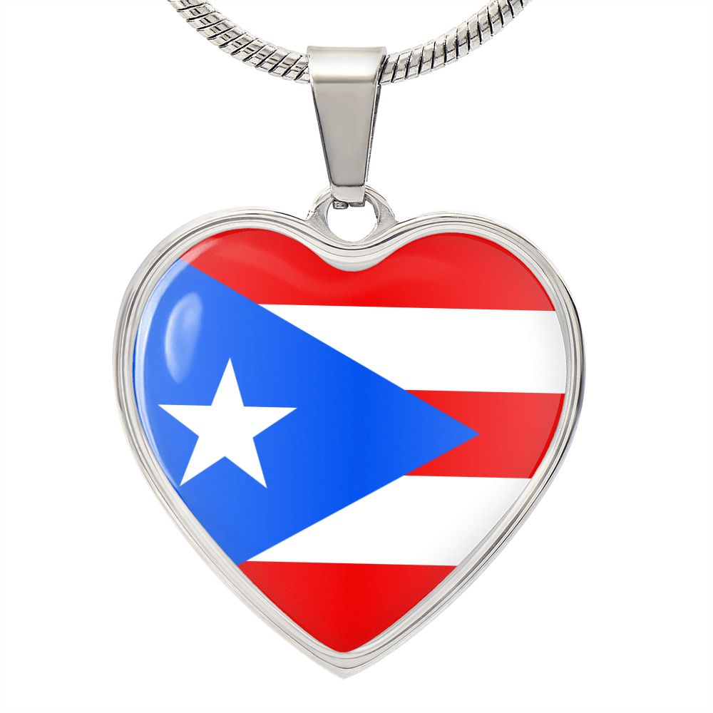 Puerto Rico Flag Heart Pendant Necklace